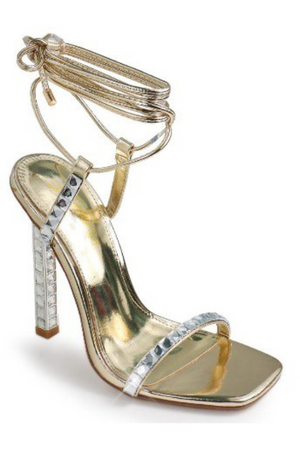 Rhinestone Ankle Strap Dress Shoes (Gold)