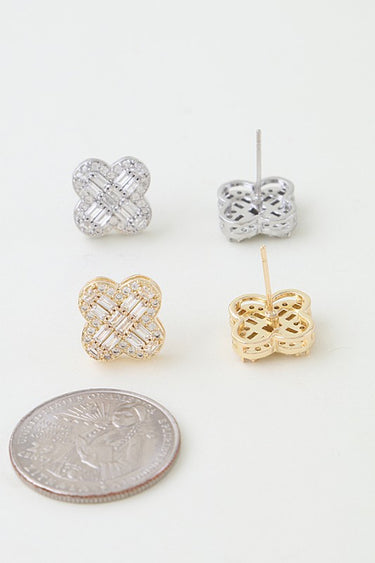 Cubic Zirconia Clover Stud Earrings