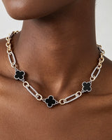 Beaded Two-Tone Cubic Zirconia Clover Chain Necklace
