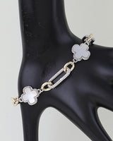Two-Tone Cubic Zirconia Clover Chain Bracelet