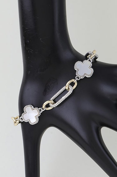 Two-Tone Cubic Zirconia Clover Chain Bracelet