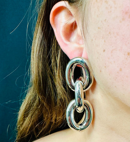 Bold Link Statement Earrings (Silver)