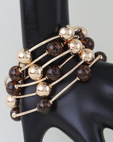Leopard & Gold Bead Stackable Bangle Set – 6-Piece Wire Bangle Bracelet Set | Palazzo Couture