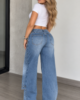Memphis Girl Wide Leg Jeans with Elastic High Waist | Jeans