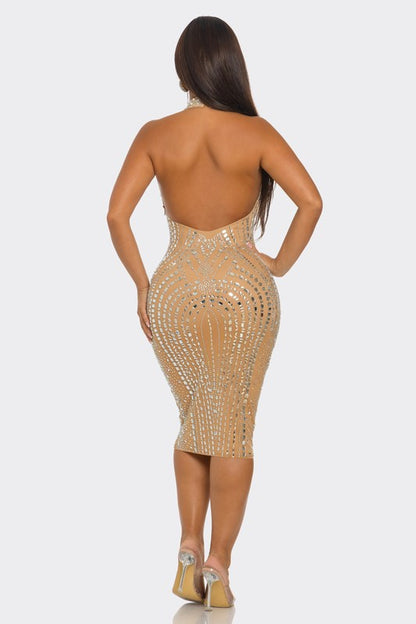 Luxe Radiance Rhinestone Midi Dress (Nude)