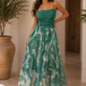 Emerald Garden Lace-Up Midi Dress | Green Floral Corset Dress