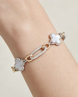 Two-Tone Cubic Zirconia Clover Chain Bracelet