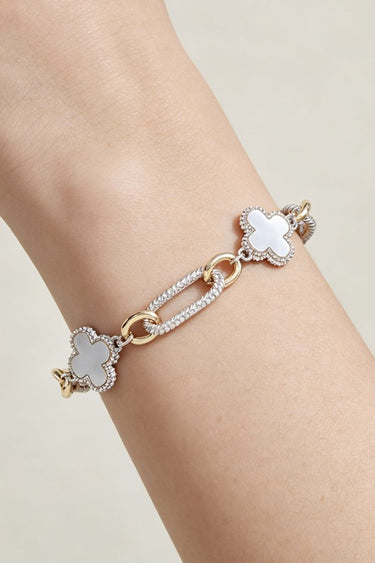 Two-Tone Cubic Zirconia Clover Chain Bracelet