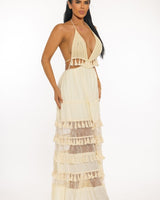 Crochet Maxi Dress Ivory - Glam Ring Strap