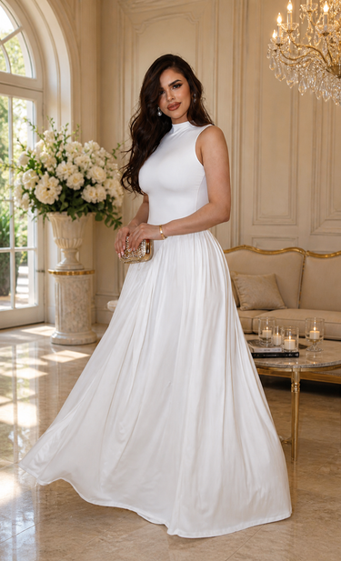 Sculpted Flow Maxi Dress - Ivory