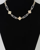 Cubic Zirconia Two-Tone Clover Chain Necklace