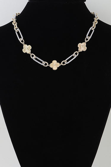 Cubic Zirconia Two-Tone Clover Chain Necklace