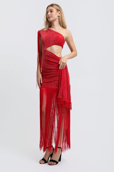 Golden Fringe Glam Cut-Out Maxi Dress - Black | Maxi Dress