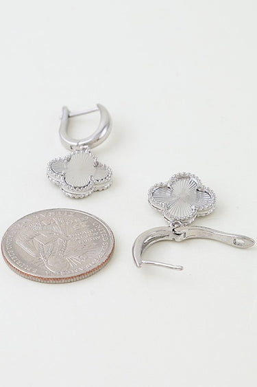 Ribbed Clover Drop Hoop Earrings