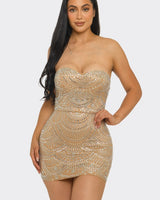 Celeste Rhinestone Strapless Mini Dress - Nude