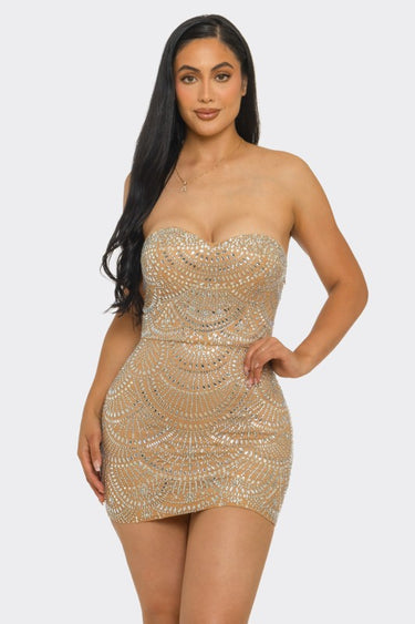 Celeste Rhinestone Strapless Mini Dress - Nude