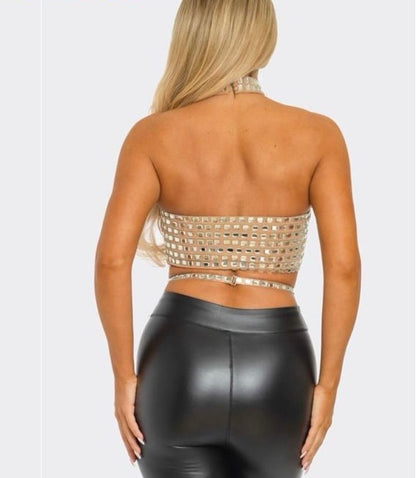 Diva Mirror Mosaic Crop Top (Nude)