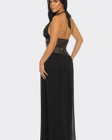 Goddess Allure Rhinestone Halter Gown- Black