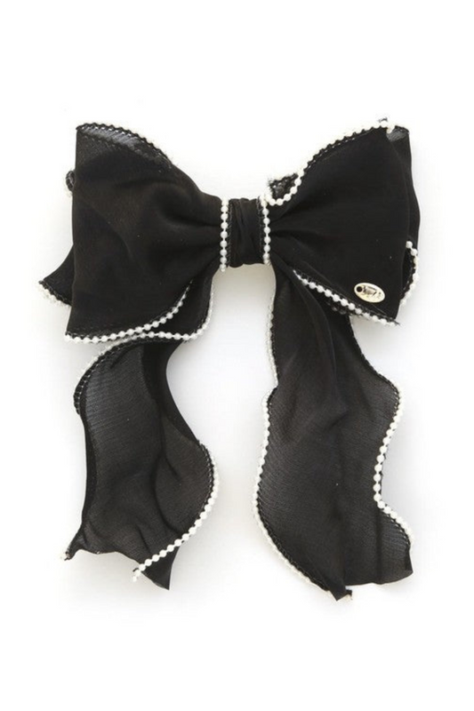 Chic Pearl-Trimmed Bow Barrette
(Black)