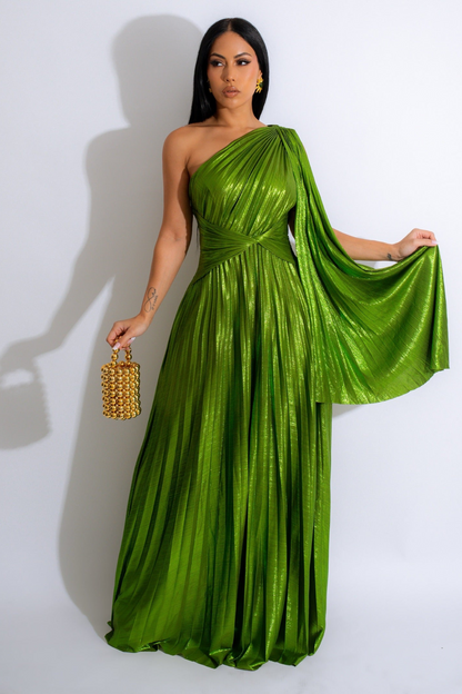 Made For Me Metallic Maxi Dress (Green)