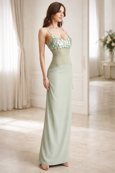 Luxe Satin Drape Gown Maxi Dress (Sage) - Palazzo Couture Online