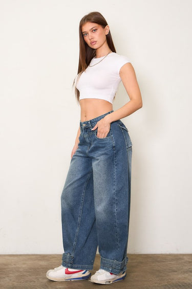 Memphis Girl Wide Leg Jeans with Elastic High Waist | Jeans