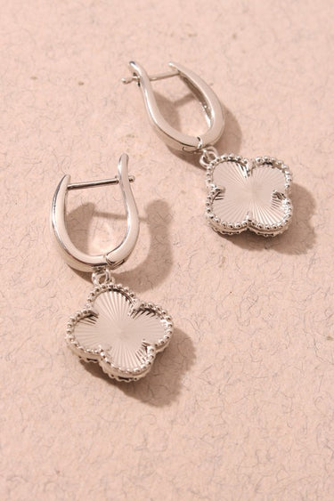 Ribbed Clover Drop Hoop Earrings