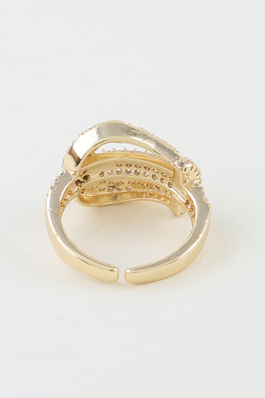 Bejeweled Buckle Statement Ring - Gold Clear
