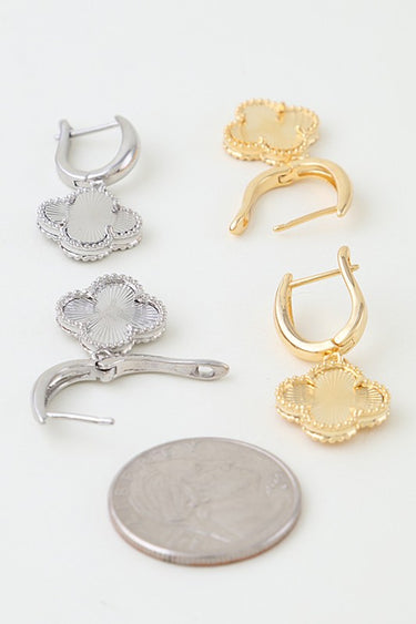 Ribbed Clover Drop Hoop Earrings