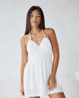 Sculpted Pleats Halter Mini Dress White | Women's Mini Dress