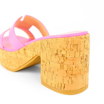 Summer Platform Heels Slide Sandals (Pink)