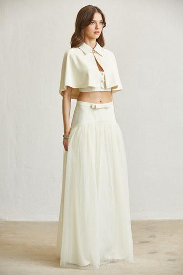 Ethereal Luxe Cape Tulle Skirt Set (3-Piece) – Cream