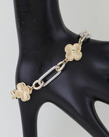 Cubic Zirconia Two-Tone Clover Twisted Chain Bracelet