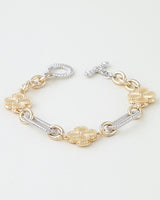 Cubic Zirconia Two-Tone Clover Twisted Chain Bracelet