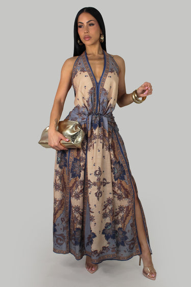 Bohemian Escape Open-Back Maxi Dress - Blue Multi