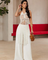 Luxe Lace Elegance 3-Piece Pant Set - Brown | Pant Set