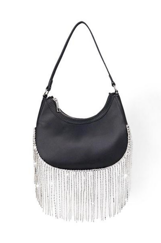Cascade Elegance Fringed Handbag (Black)