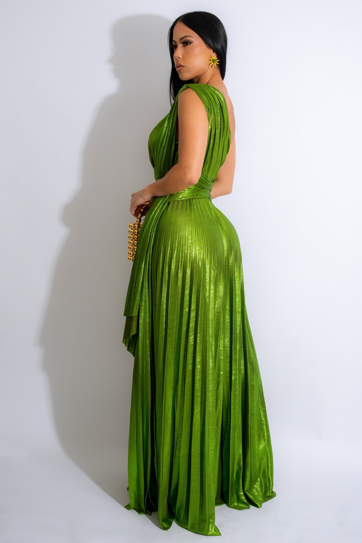 Made For Me Metallic Maxi Dress (Green)