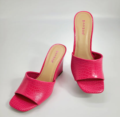 Dolce Vita Platform Heels Slide Sandals (Hot Pink)