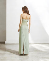 Luxe Satin Drape Gown Maxi Dress (Sage) - Palazzo Couture Online