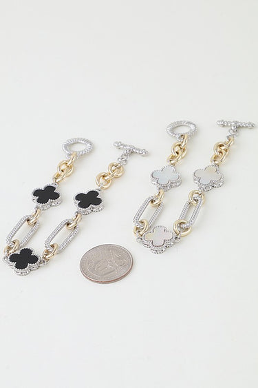 Two-Tone Cubic Zirconia Clover Chain Bracelet