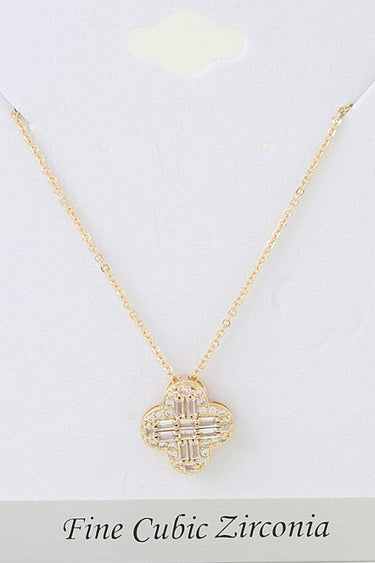 Cubic Zirconia Crystal Clover Pendant Necklace