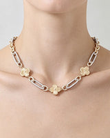 Cubic Zirconia Two-Tone Clover Chain Necklace