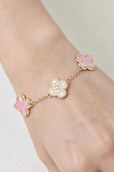 Marble Stone & Cubic Zirconia Clover Charm Bracelet