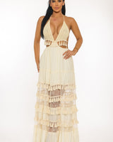 Crochet Maxi Dress Ivory - Glam Ring Strap