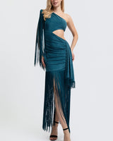 Golden Fringe Glam Cut-Out Maxi Dress - Black | Maxi Dress