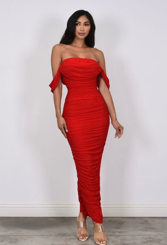 Enchanting Allure Ruched Gown (Red)