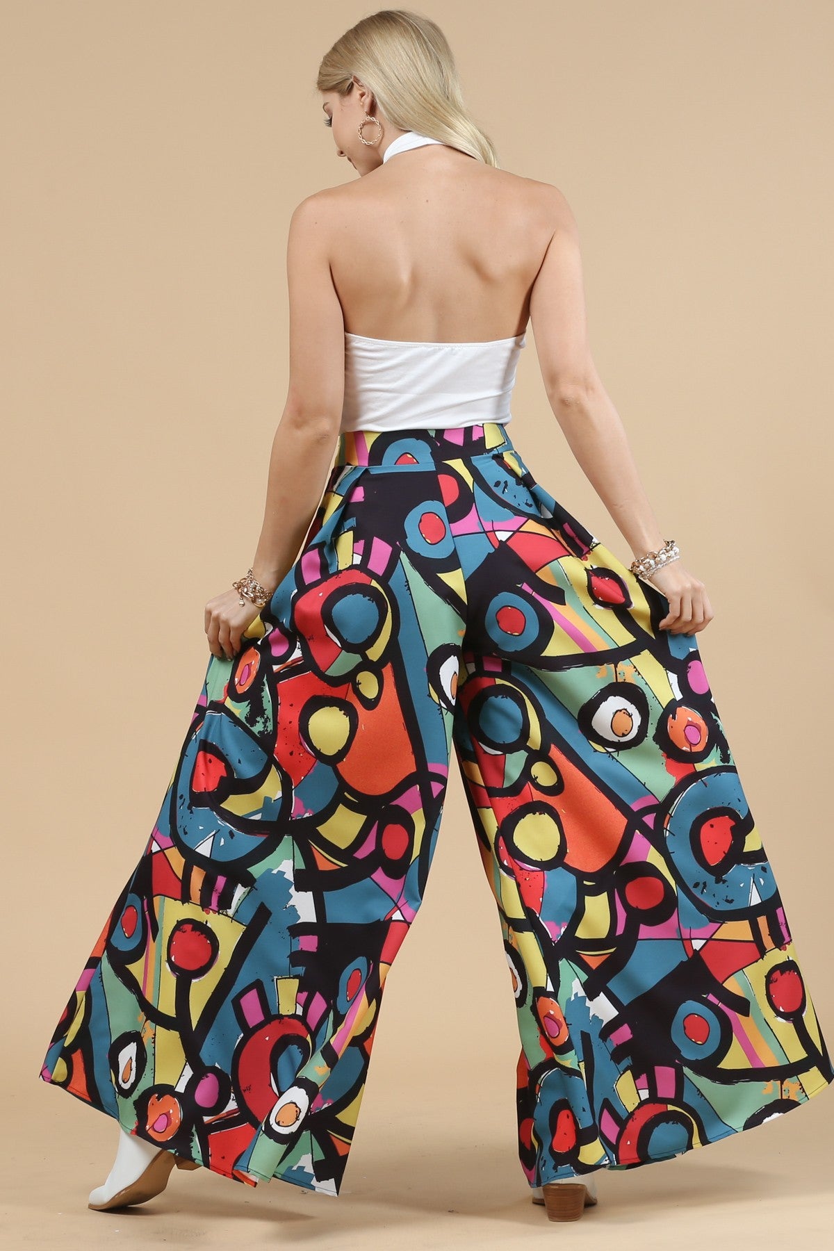 Abstract Print Wide Palazzo Pants