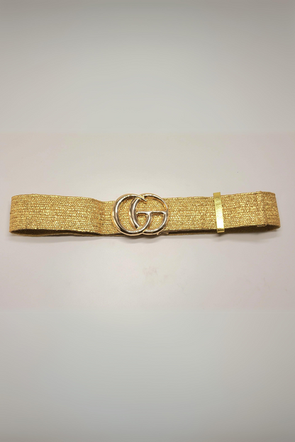 Shimmering metallic gold belt featuring a sleek and adjustable fit.