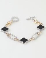 Two-Tone Cubic Zirconia Clover Chain Bracelet